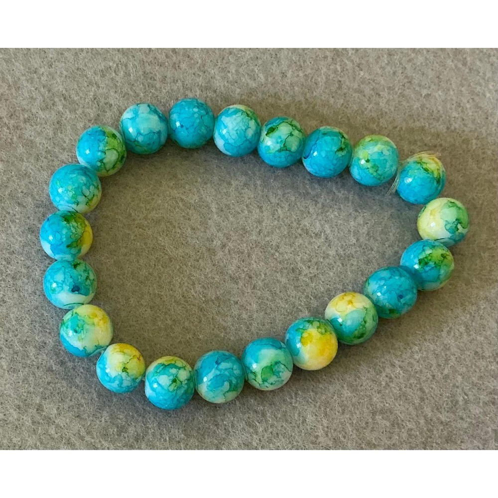Beaded Bracelet Blue Yellow Green Round Beads Stretch‎ Bracelet Women